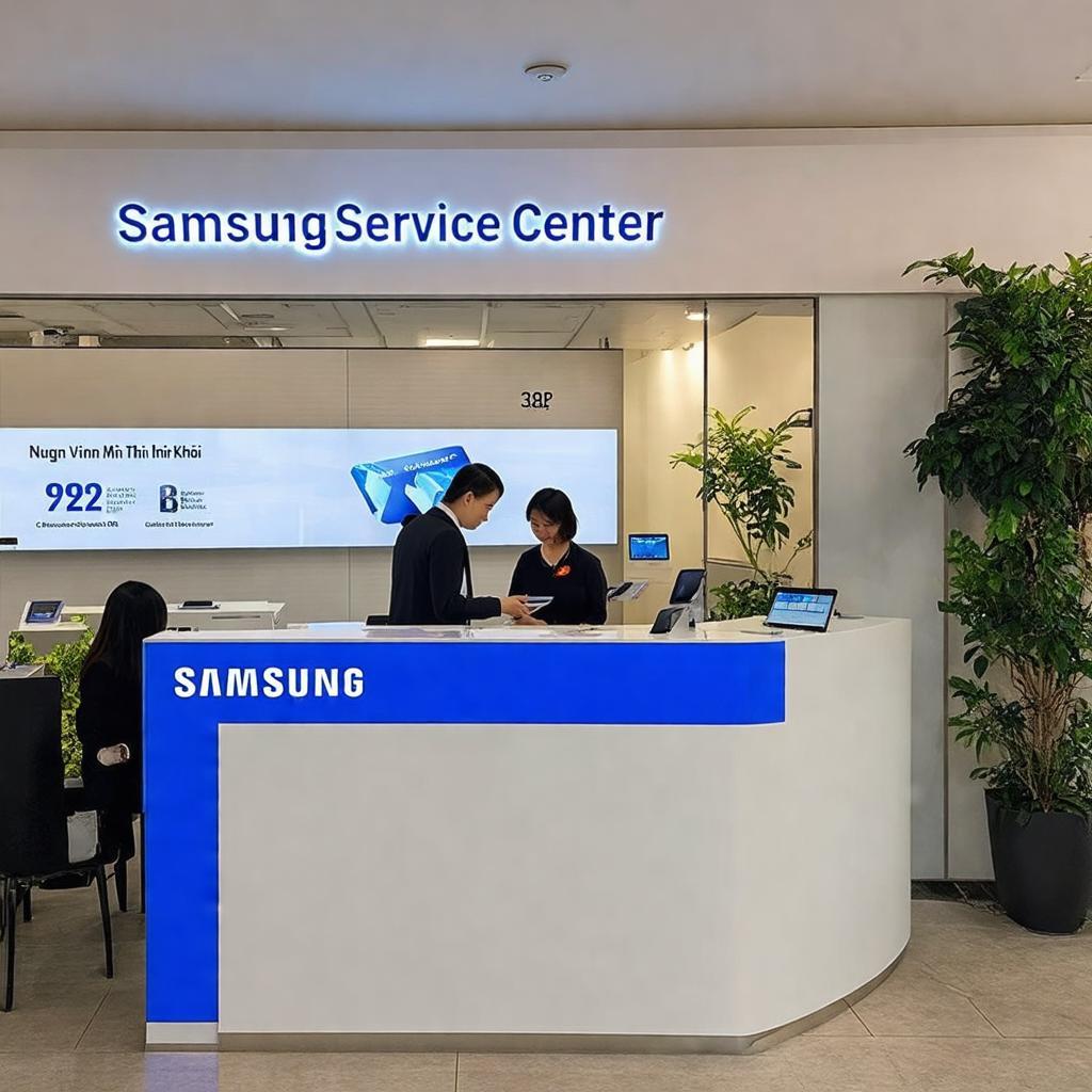 Nhân viên Trung tâm bảo hành Samsung 292B Nguyễn Thị Minh Khai đang tiếp nhận sản phẩm từ khách hàng